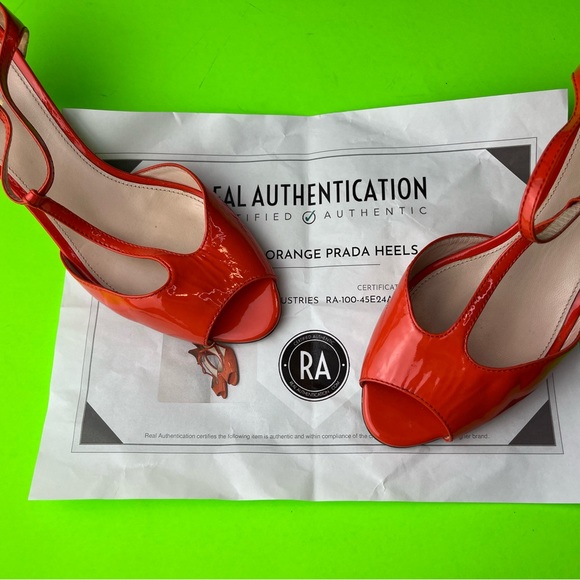 Prada Women’s Authentic Orange Stiletto Open Toe Heels Size 38 - Picture 5 of 9